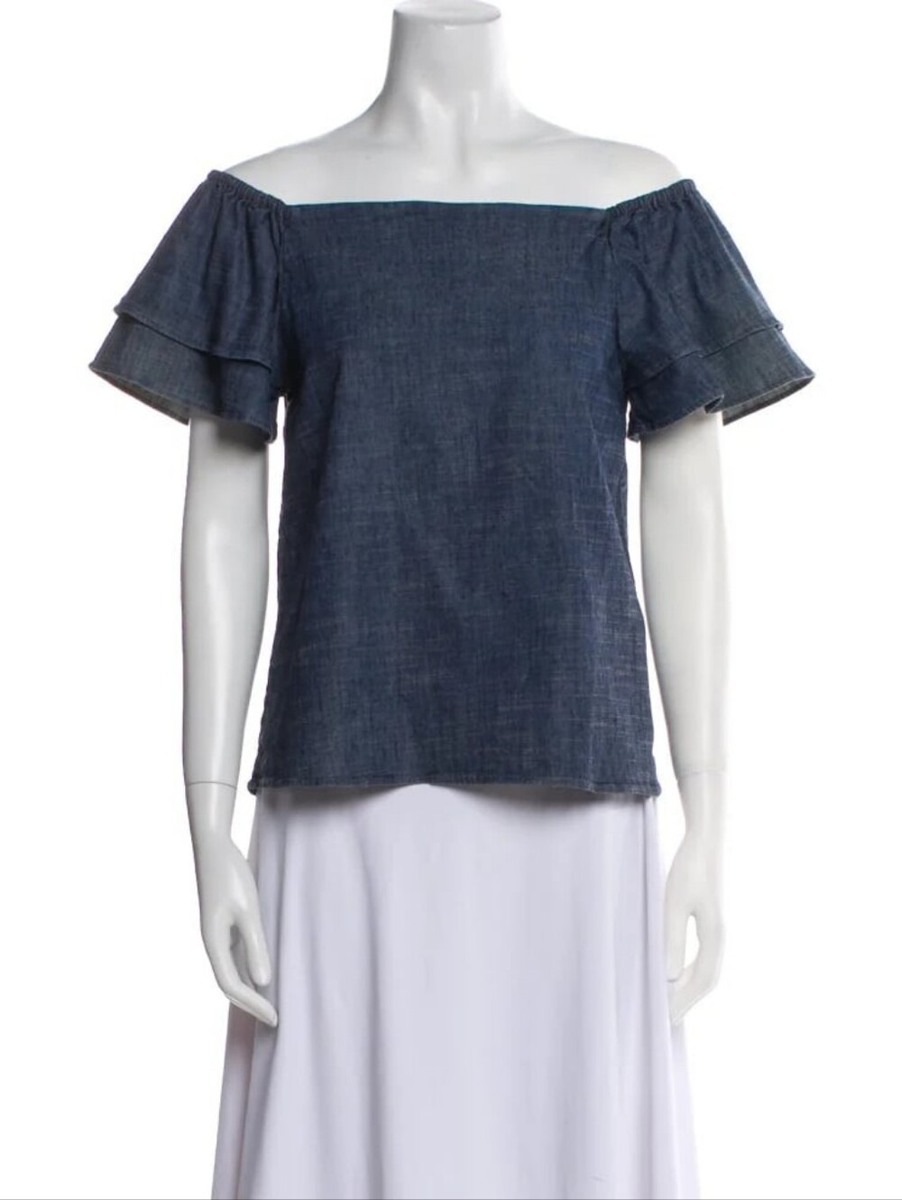 Alice + Olivia Denim Off-Shoulder Ruffle Top - Blue